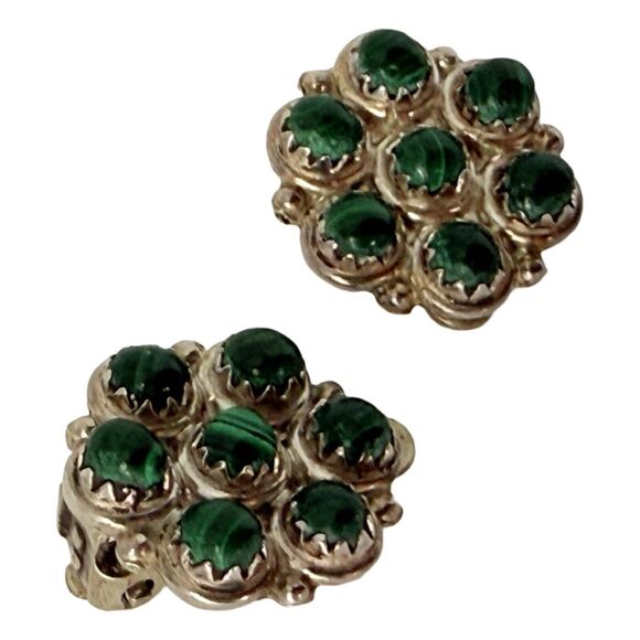 Native American Green Malachite 925 Sterling Silver Earrings Rare Carol Allapowa - Picture 6 of 14
